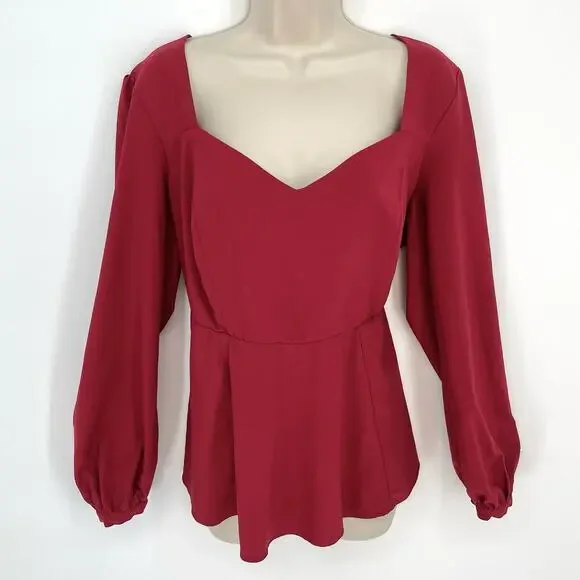 Torrid Womens Crepe Long Sleeve Peplum Blouse Tunic Top Sz 0 US 12 L Biking Red - Picture 1 of 12